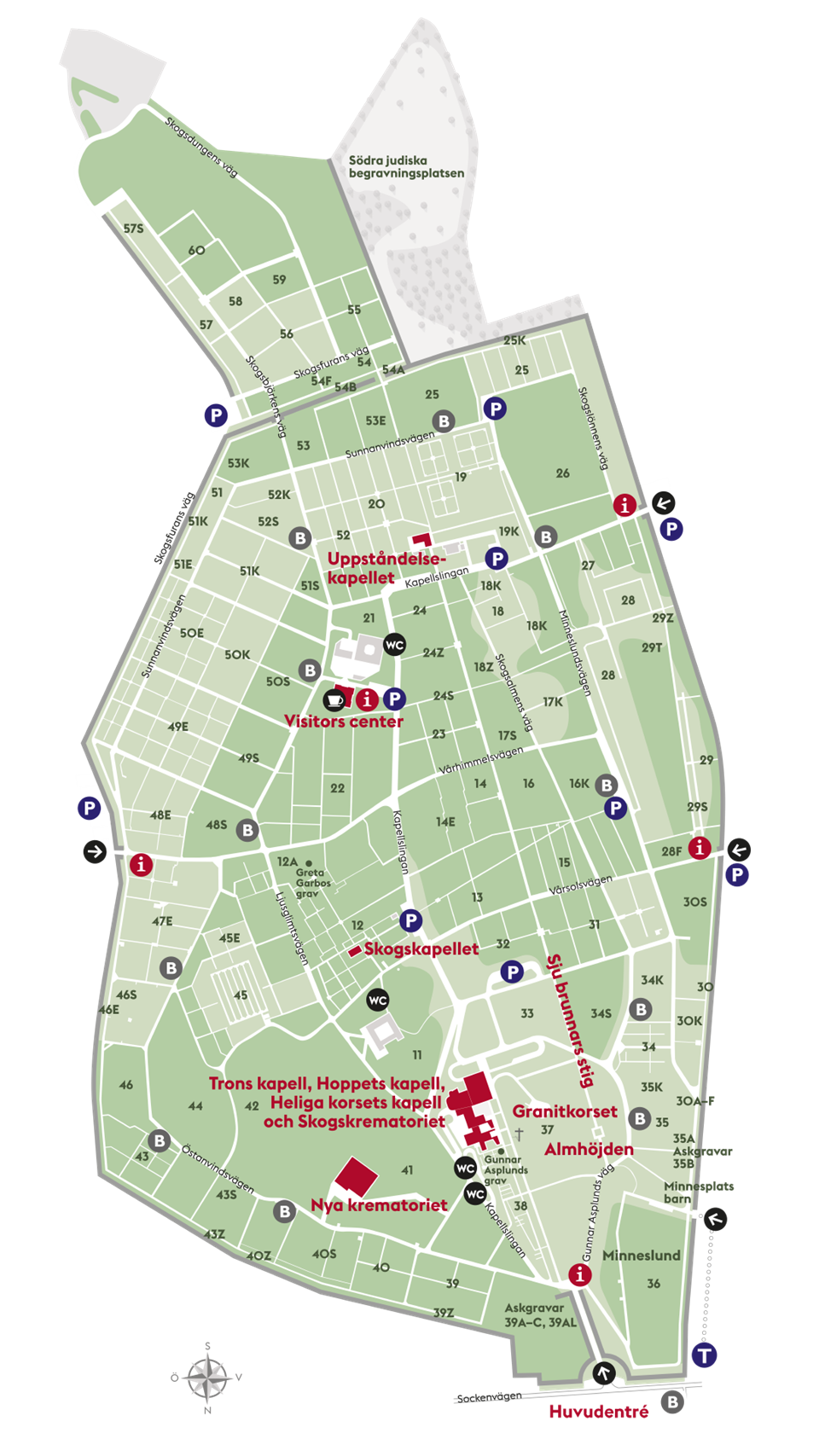 Karta över Skogskyrkogården.